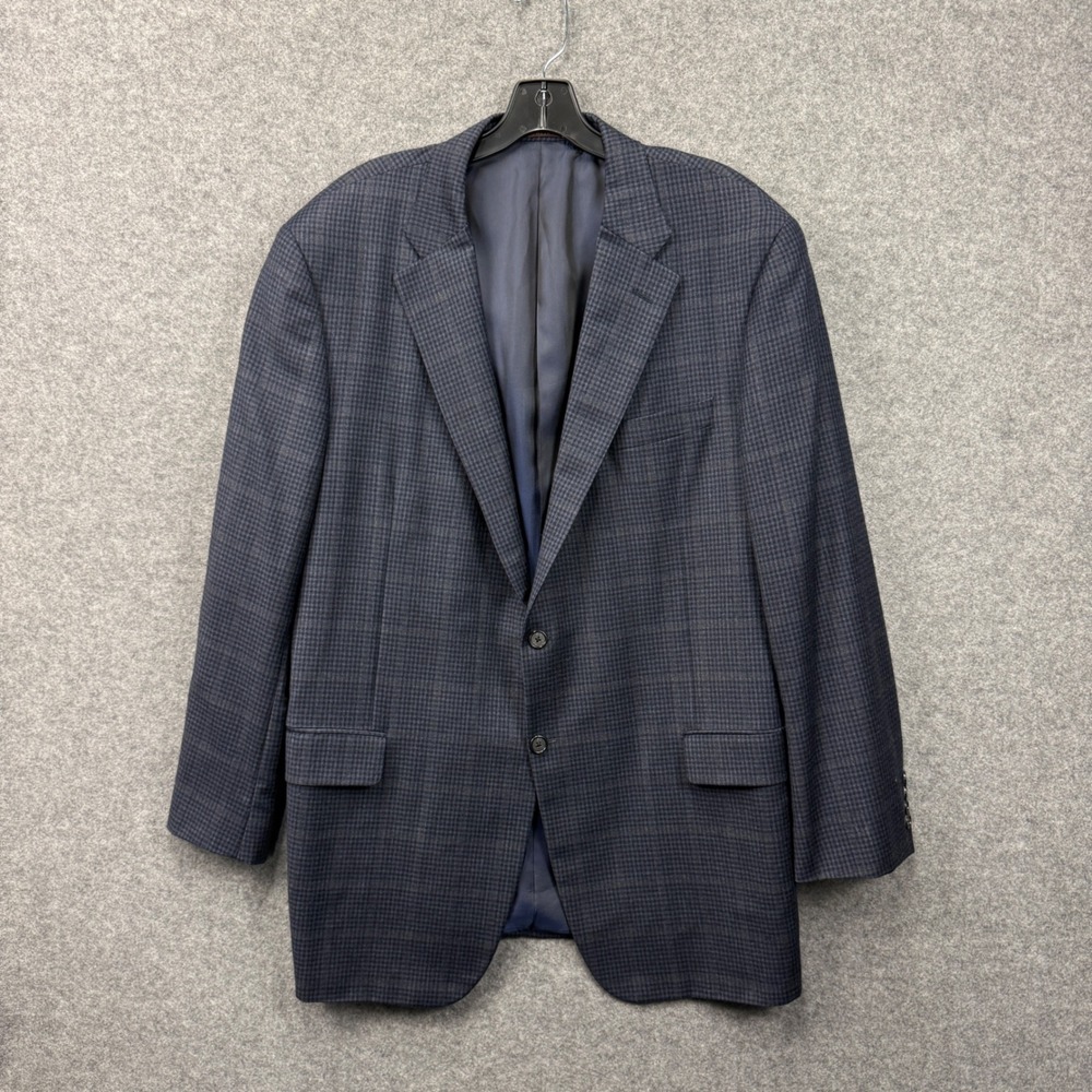 Hickey Freeman Beacon Mens 48L‎ Wool Cashmere Plaid Blazer Navy Blue Sport Coat